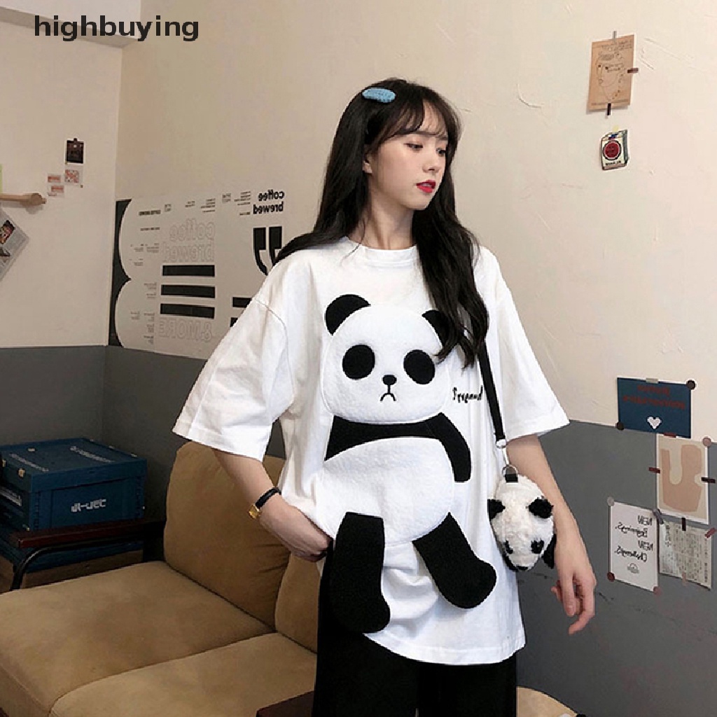 Áo Thun Tay Ngắn Cổ Tròn In Hình Gấu Trúc Hoạt Hình Dành Cho Nữ