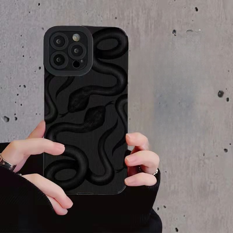 Ốp Điện Thoại TPU Mềm Họa Tiết Da Rắn Màu Đen Chống Trượt Cho iPhone 14 Pro Max 13 Mini 12 11 Pro X XS XR 7 8 Plus SE Sự Bảo Vệ