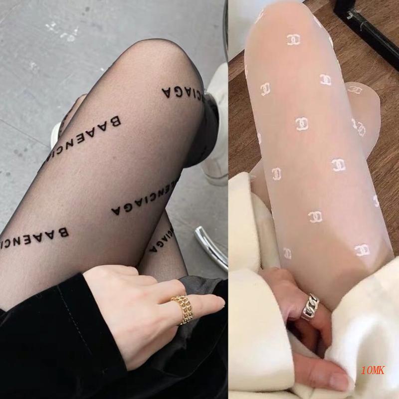 Xiangbao Quần Tất Mỏng Mùa Xuân Hè Co Giãn Họa Tiết Chữ Thăng Hoa Vintage Harajuku Quyến Rũ Cho Nữ