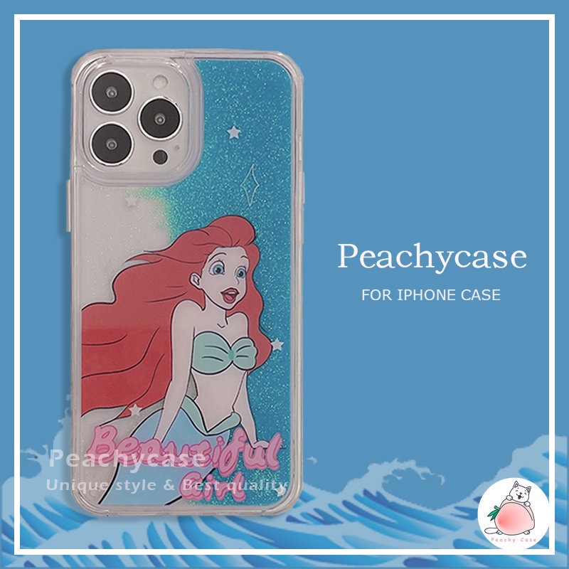 Ốp Điện Thoại Acrylic Cứng Dày Dặn Họa Tiết Hoạt Hình Phối Cát Lún Màu Xanh Dương Cho iPhone 14 13 12 Pro Max 11