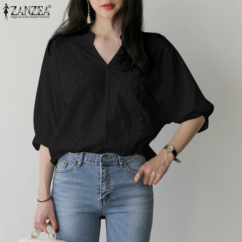Zanzea Áo Nữ Tay Phồng Cổ Chữ V Thời Trang Phong Cách Hàn Quốc