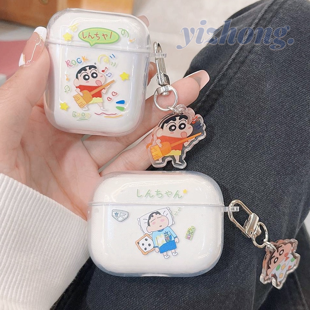 Vỏ Bảo Vệ Hộp Sạc Tai Nghe Airpods Pro 2 1 3 Bằng TPU Mềm Trong Suốt Chống Bụi Bẩn In Hoạt Hình Cậu Bé Bút Chì Shin Chan