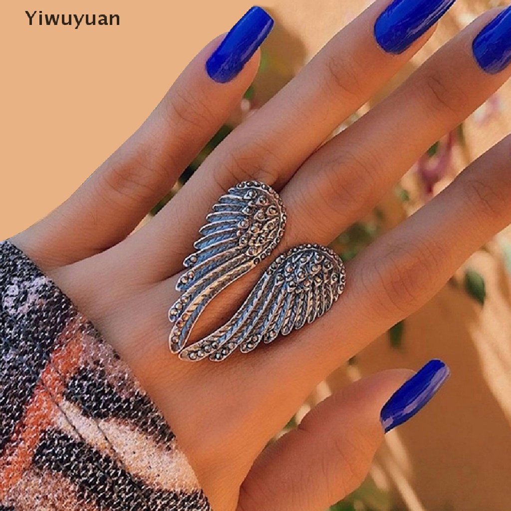 &lt; Yiwuyuan &gt; Nhẫn Hình Cánh Thiên Thần Có Thể Điều Chỉnh Phong Cách Punk Hip Hop Cổ Điển Thích Hợp Làm Quà Tặng Cho Nữ