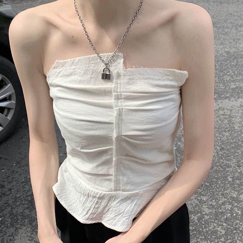 IELGY Áo Lửng Không Tay Thiết Kế Không Đều Thời Trang Cho Nữ