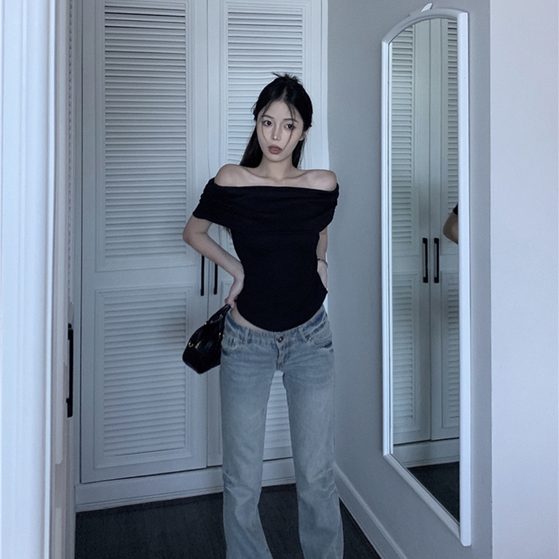 IELGY Áo sweater Dệt Kim Trễ Vai Tay Ngắn Màu Trắng Phong Cách Cổ Điển Thời Trang Cho Nữ