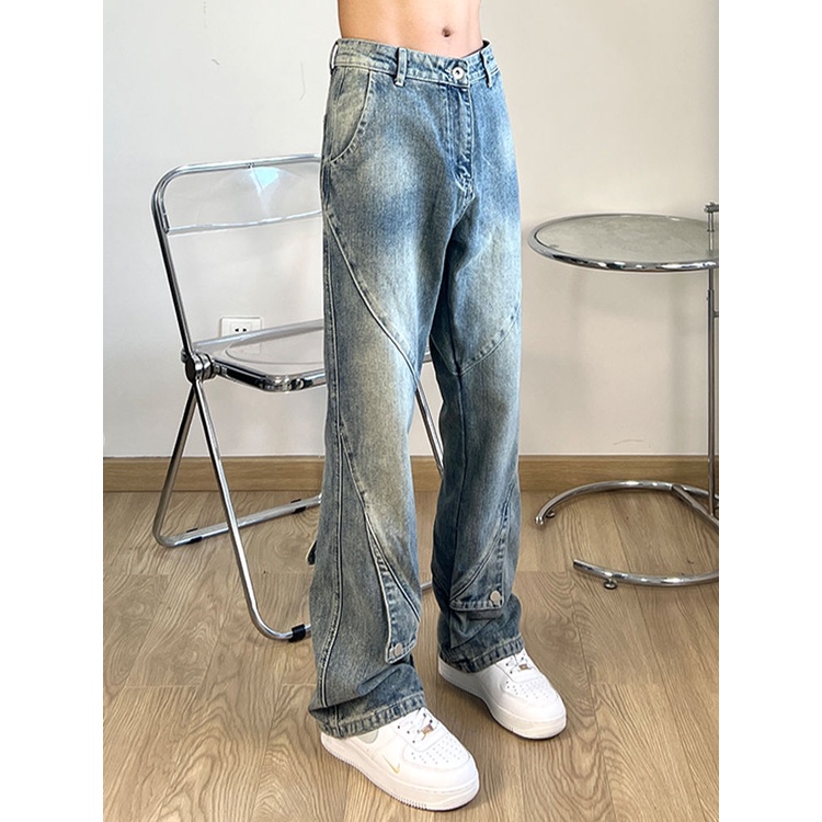 Quần Jean Ống Đứng Cài Nút Phong Cách Retro Đường Phố Mỹ Cho Nam