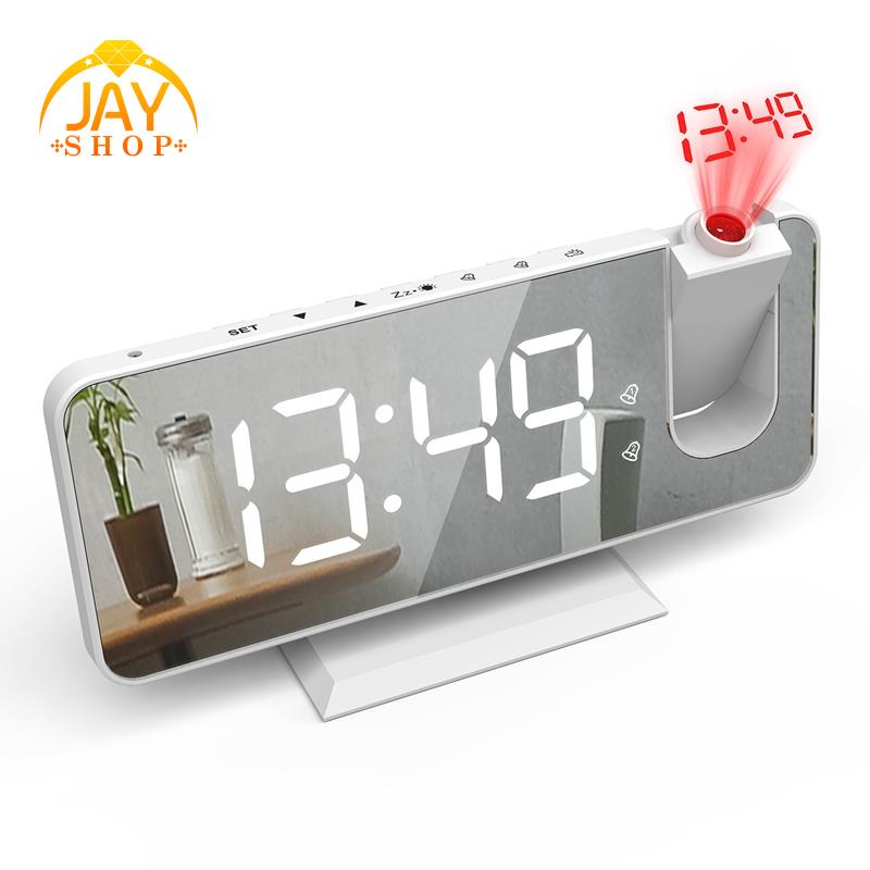 Đồng Hồ Báo Thức Điện Tử Để Bàn Có Đèn LED Hiển Thị Cổng Sạc USB 180 Độ° Máy Chiếu Thời Gian