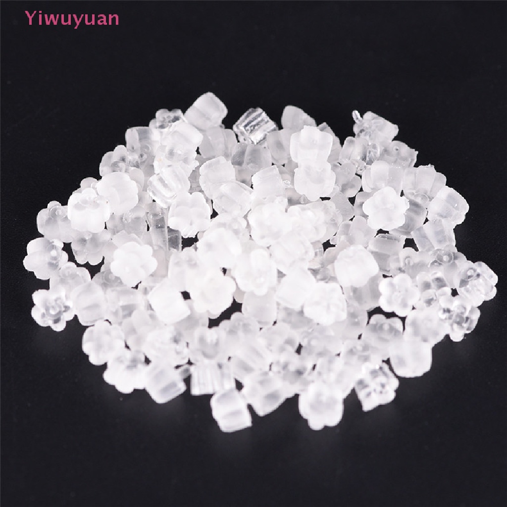 Set 100 Móc Khuyên Tai Bằng Silicon Cao Su Mềm Trong Suốt Hình Hoa An Toàn Mới