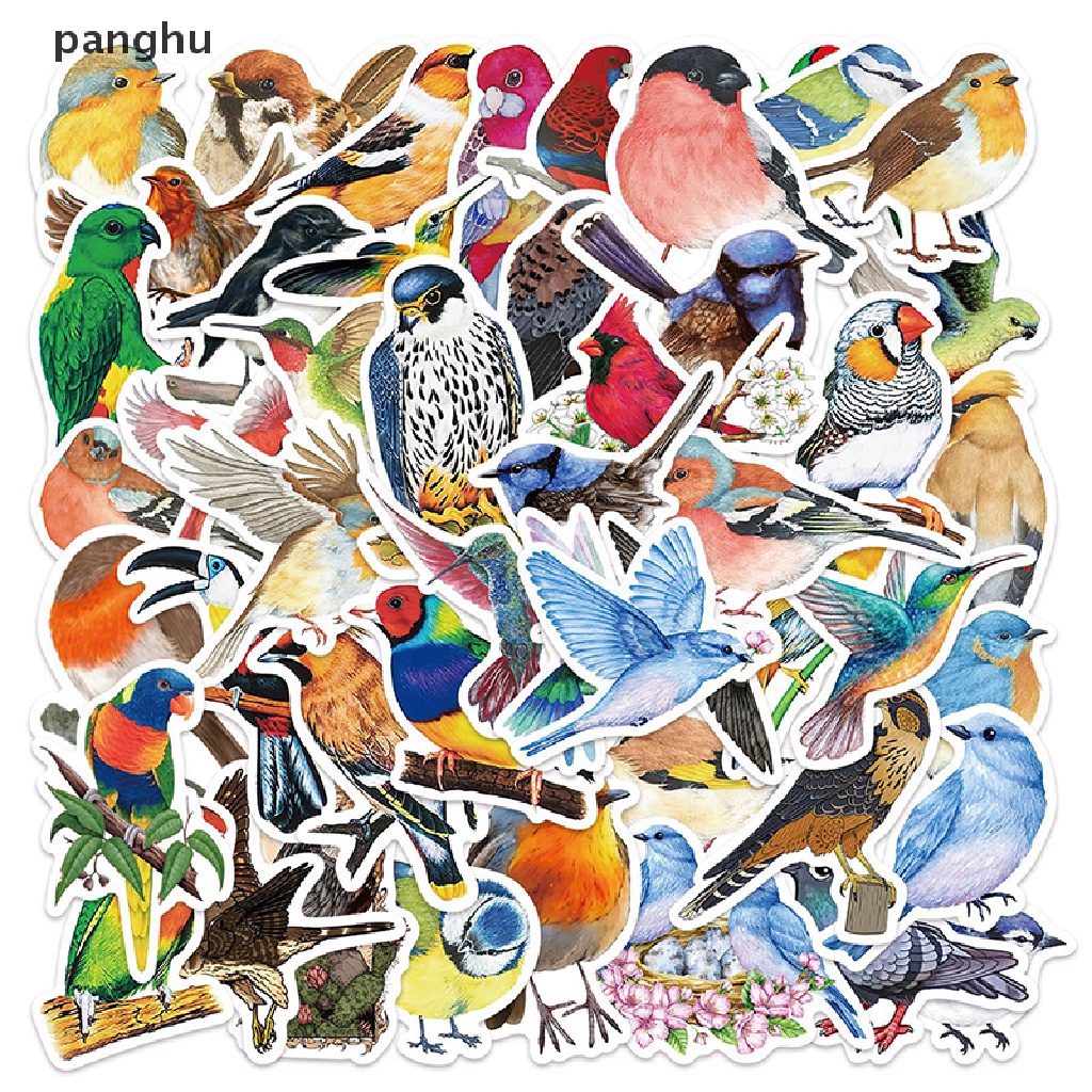 Bộ 50 Miếng Dán Trang Trí Hình Chim Màu Nước Dễ Thương DIY