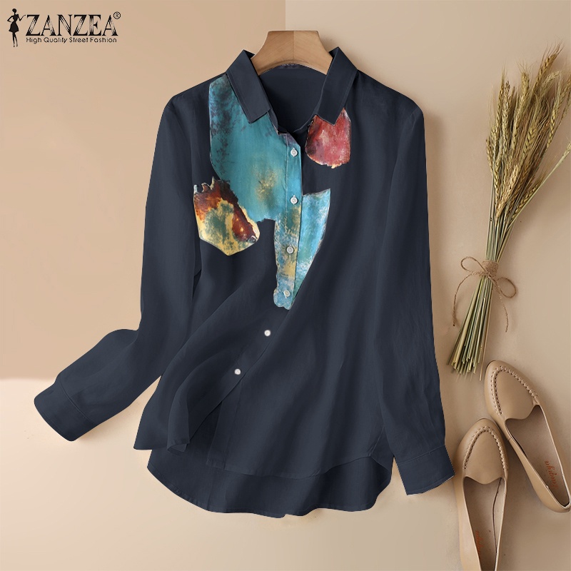 Áo sơ mi nữ ZANZEA dài tay in họa tiết thời trang Hàn Quốc