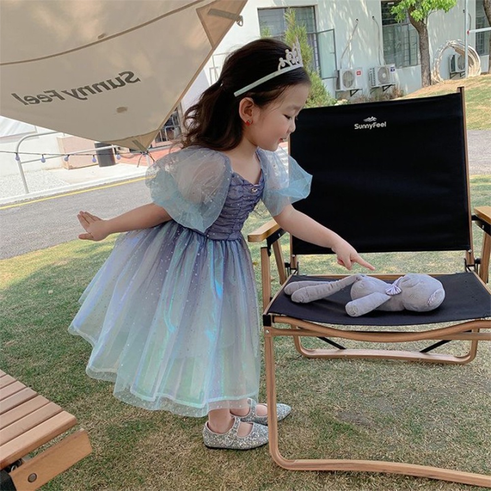 BEAR LEADER Đầm Xếp Ly Tay Phồng Màu Xanh Gradient Mẫu Mới 2023 Thời Trang Mùa Hè Cho Bé Gái 2-7 Tuổi