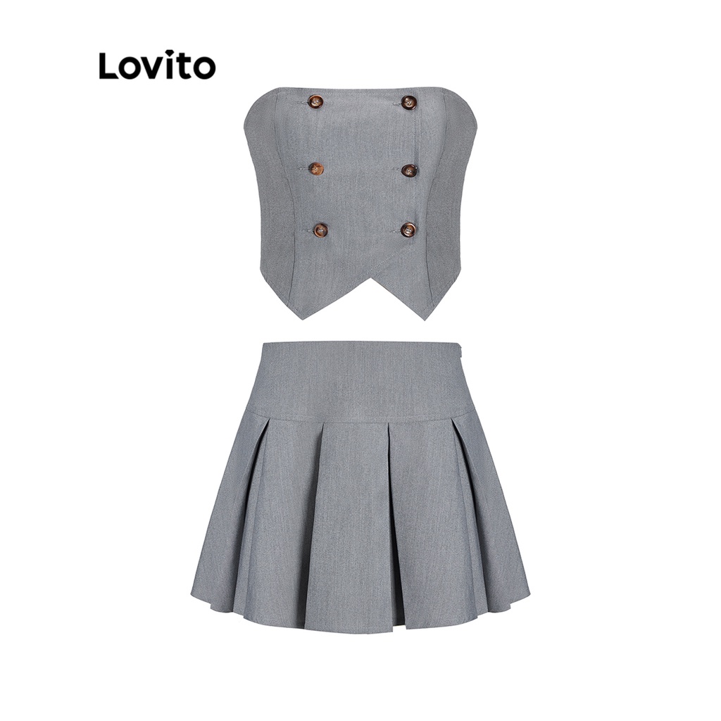 Lovito Bộ váy crop top không tay hai nút màu trơn đơn giản cho nữ L49AD084 (Nhiều màu)