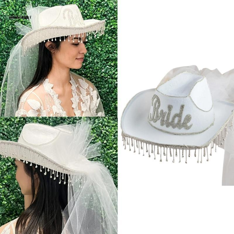 ✿ Mũ Cao Bồi Đính Đá Phối Mạng Che Mặt Cho Cô Dâu