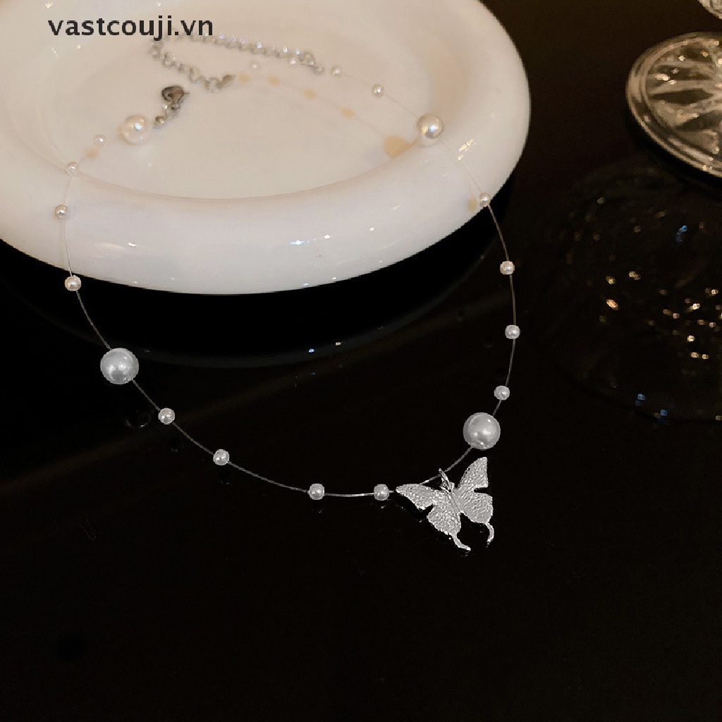 Vòng cổ Kim Loại Mặt Bướm Đính Ngọc Trai Thời Trang Cho Nữ
