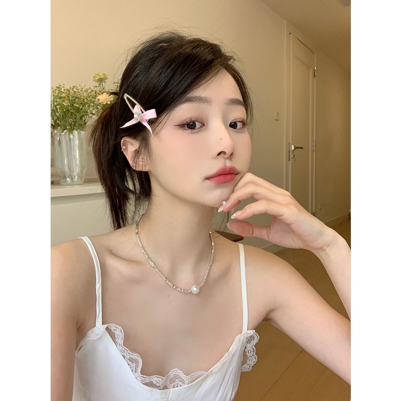 Kẹp Tóc Đính Đá Hình Nơ Hồng Xinh Xắn Cho Nữ