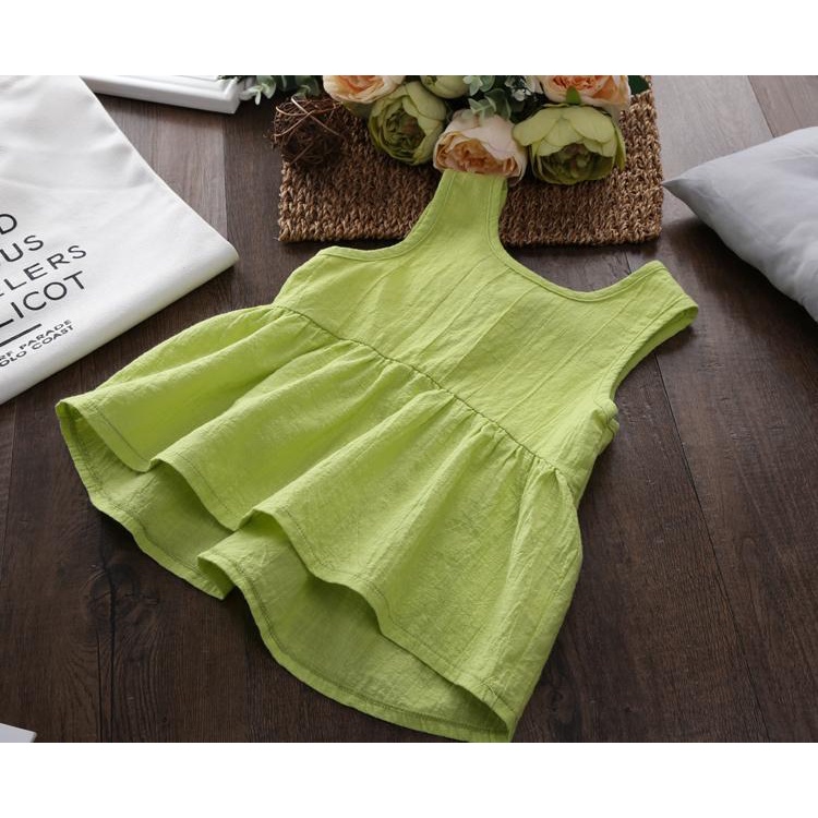 Đầm Sát Nách Vải Lanh Cotton Phong Cách Hàn Quốc Dễ Thương Cho Bé Gái