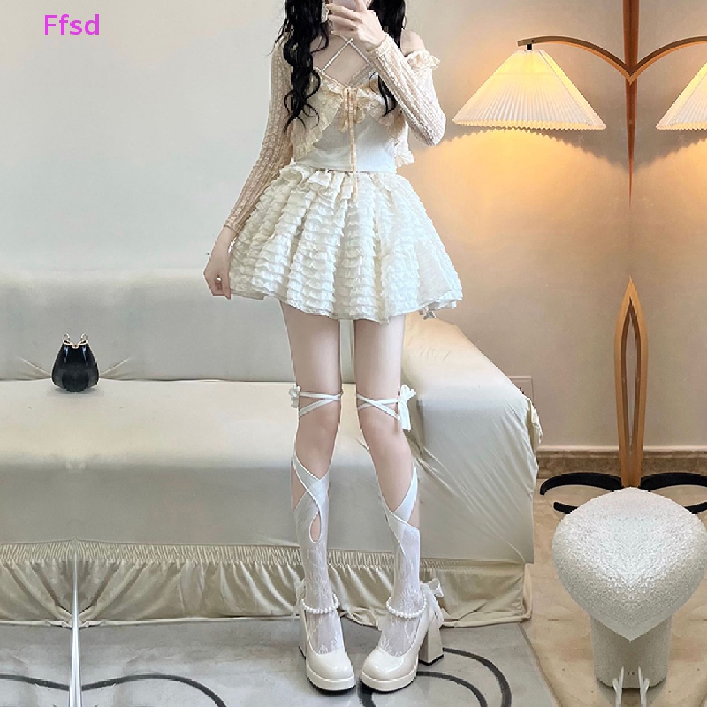 1 Đôi Tất Lưới Dài Qua Gối Đan Chéo Phong Cách Lolita Nhật Bản Cho Nữ