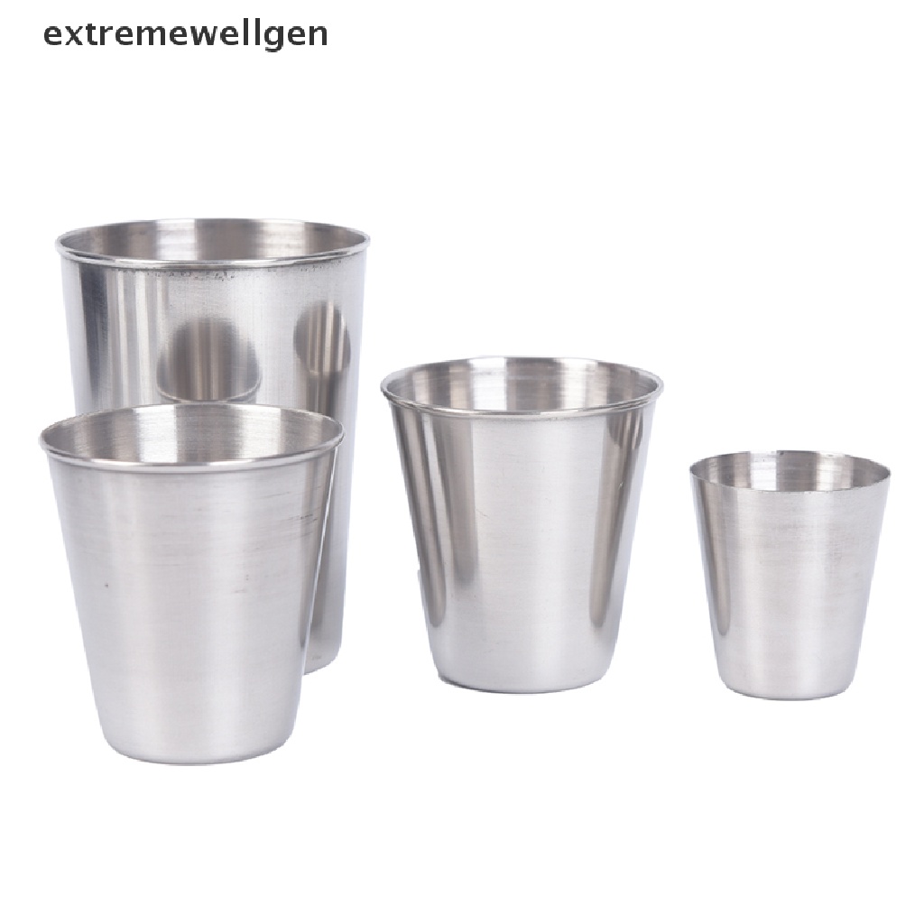 Bộ 4 Cốc Uống Nước Bằng Thép Không Gỉ Có Nắp Đậy Tiện Dụng Mang Theo Du Lịch Cắm Trại