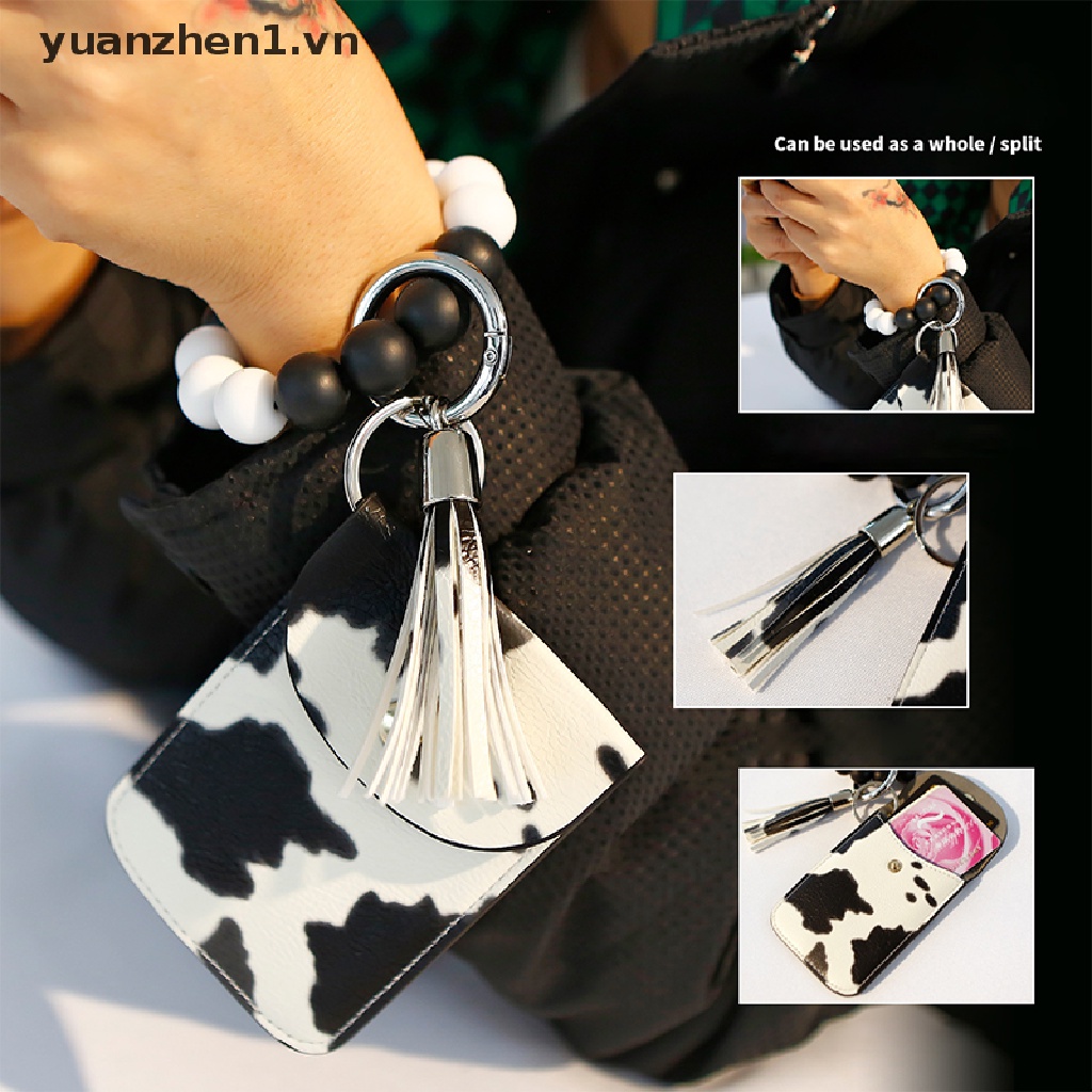 Móc Khóa Dạng Ví Đính Hạt Phối Dây Tua Rua Và Dây Đeo Tay Bằng Silicon