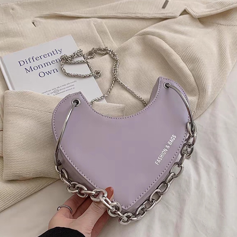 Ielgy Túi Đeo Vai Phối Dây Xích Trái Tim Phong Cách Hàn Quốc Chất Lượng Cao Cho Nữ