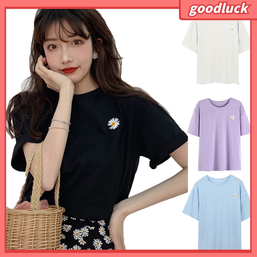 Áo Thun Tay Ngắn Cổ Tròn Dáng Rộng In Họa Tiết Marguerite Thời Trang Cho Nữ