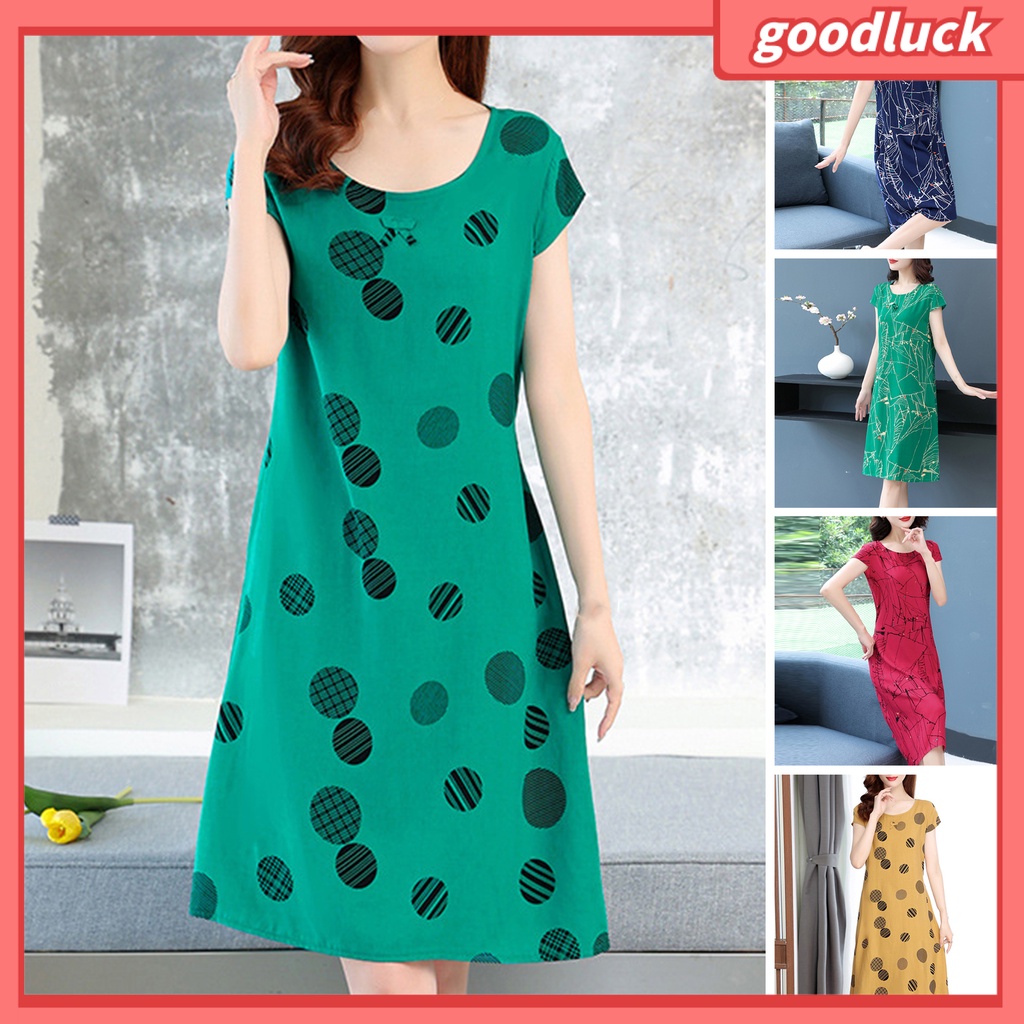 Đầm Mini Cổ Tròn Tay Ngắn Dáng Rộng Họa Tiết Chấm Bi Màu Sắc Tương Phản Thời Trang Mùa Hè Cho Nữ