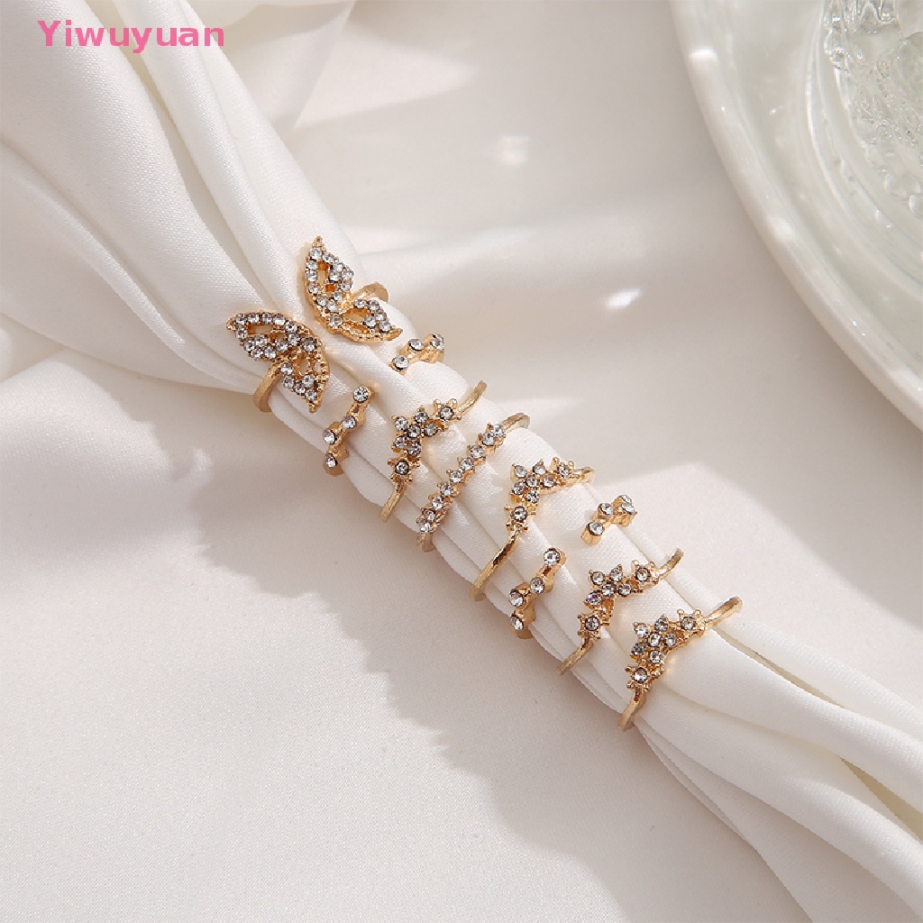 Bộ 8 Nhẫn Hở Đeo Khớp Ngón Tay Màu Vàng Hình Bướm / Bông Hoa Đính Đá Zircon Phong Cách Bohemian Đơn Giản Dành Cho Nữ Mới