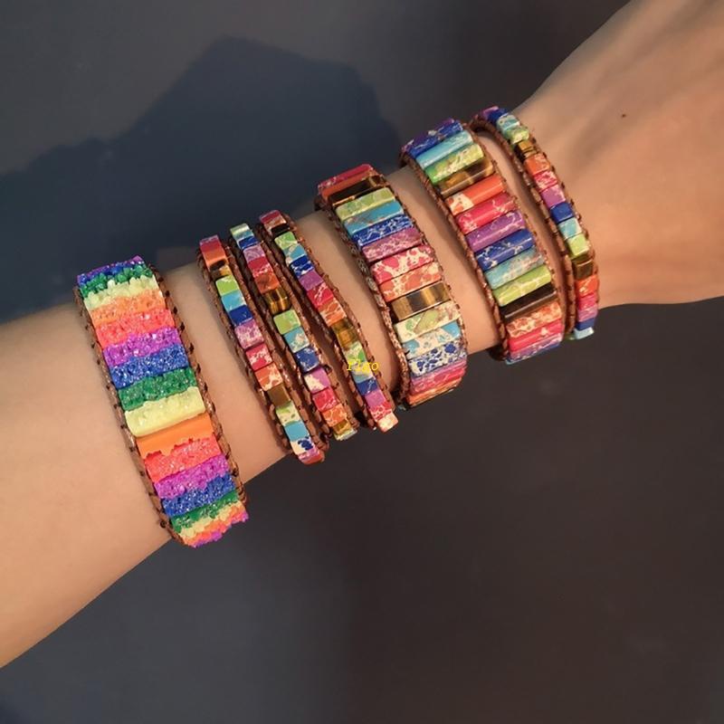 Flgo Vòng Tay Da Đính Đá Pha Lê 2 Sợi Tự Nhiên Cho Nữ