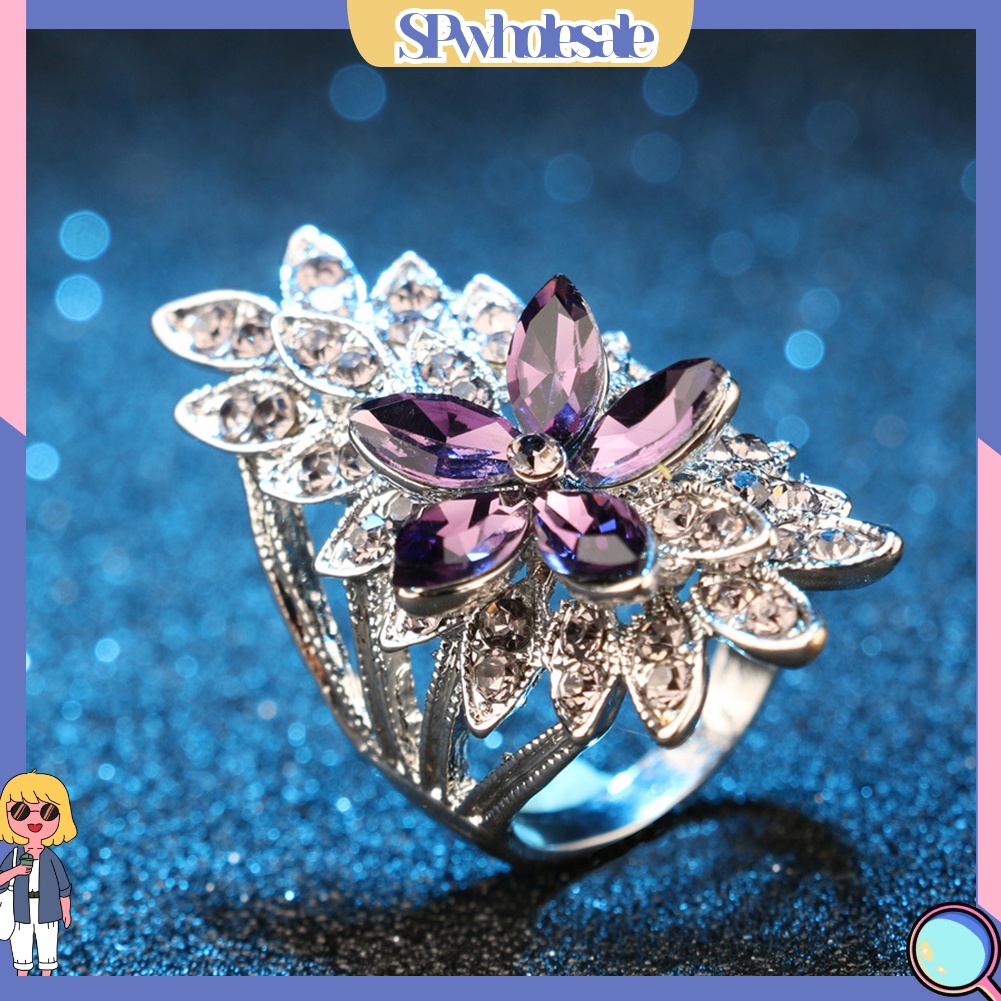 <SPwholesale> Nhẫn Dát Đá Zircon Hình Hoa Rỗng Quà Tặng Trang Sức Cho Nữ