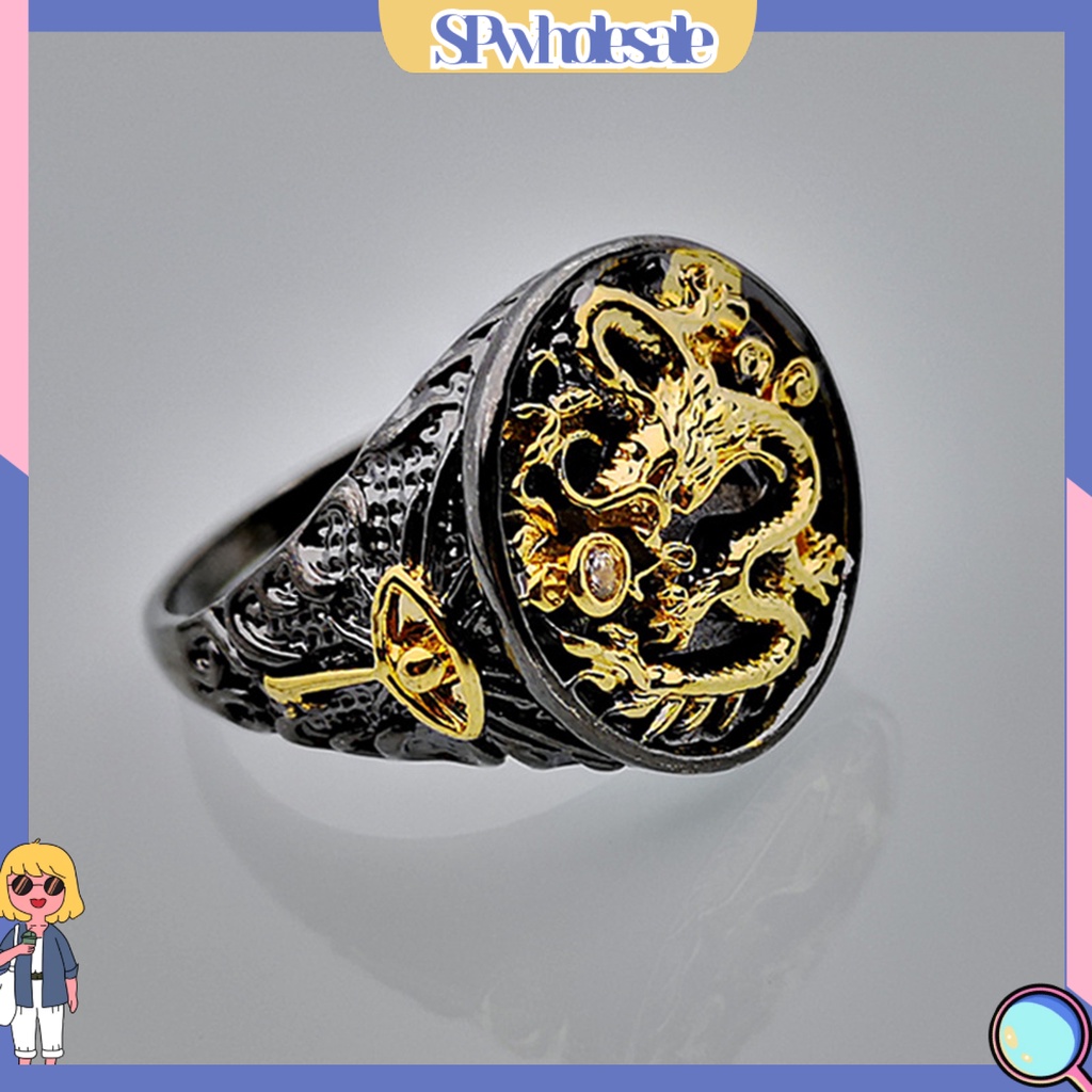 &lt;SPwholesale&gt; Nhẫn Mạ Vàng Hai Tông Hình Học Trung Hoa Cổ Điển Làm Quà Tặng Trang Sức Cho Nam