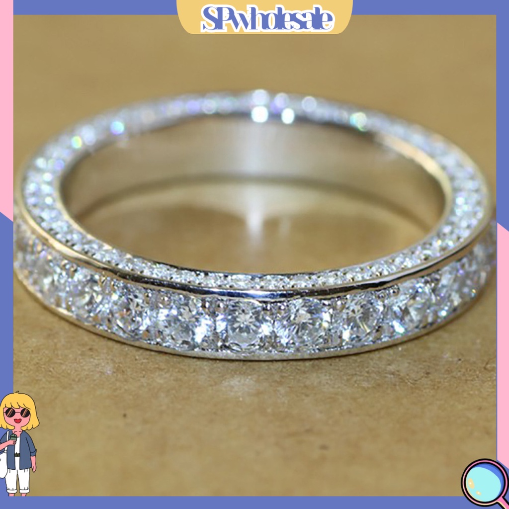 &lt;SPwholesale&gt; Nhẫn Cưới Tròn Đính Đá Lấp Lánh Không Phai Màu