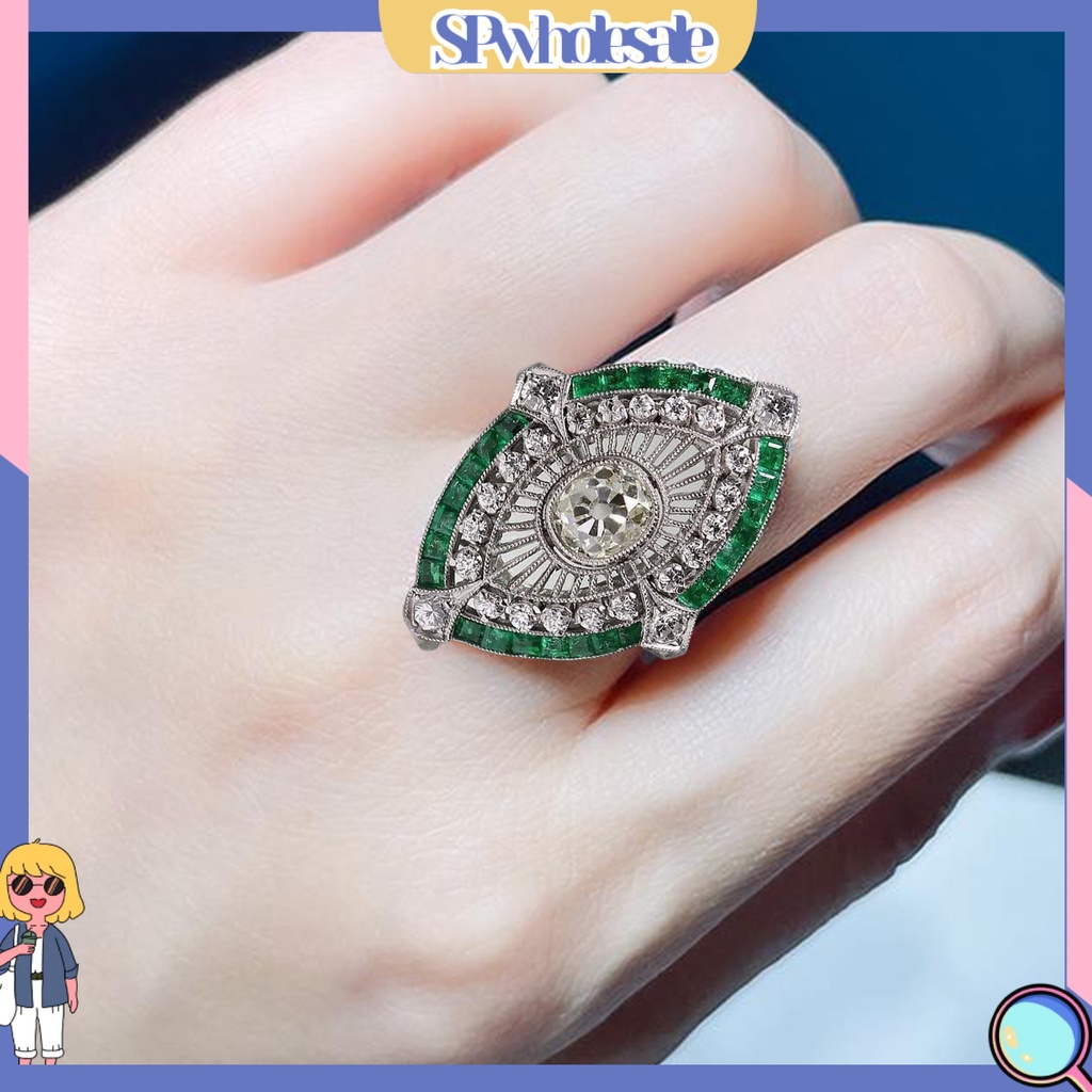 <SPwholesale> Nhẫn Đính Đá Ngọc Lục Bảo Nhân Tạo Hai Tông Màu Lấp Lánh Nghệ Thuật Làm Quà Tặng Sinh Thái Cho Nữ