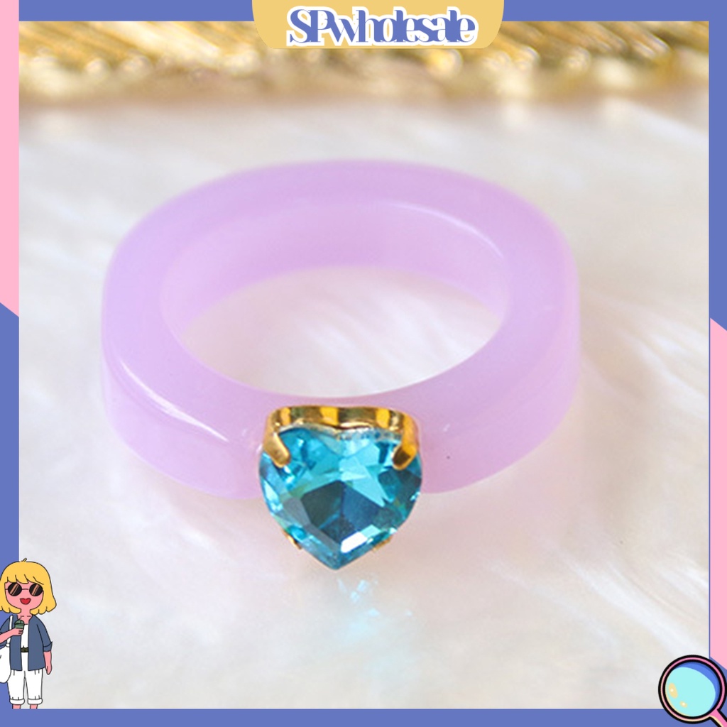 <SPwholesale> Nhẫn Resin Màu Kẹo Ngọt Đính Đá Hình Trái Tim Dễ Phối Đồ Cho Nữ