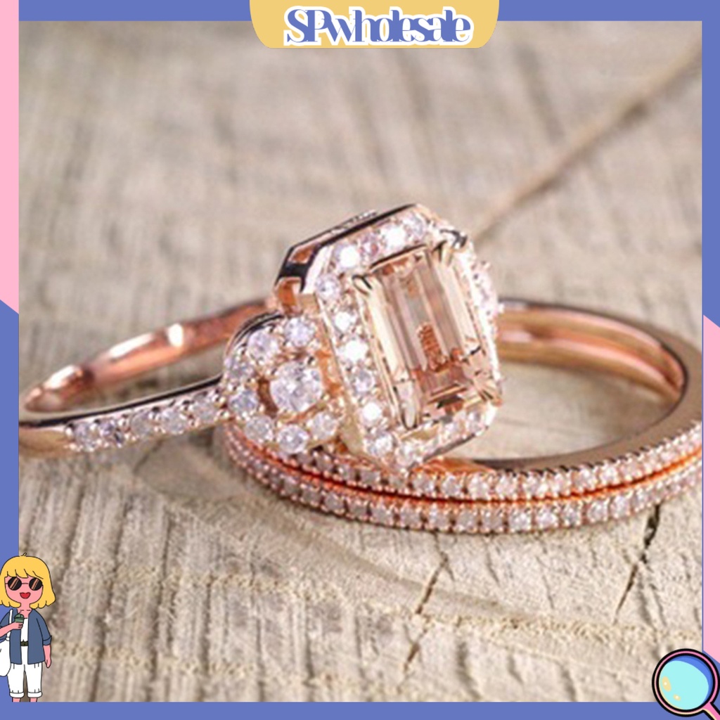 <SPwholesale> Set 2 Nhẫn Hợp Kim Đính Đá Nhân Tạo Thời Trang Dành Cho Nữ