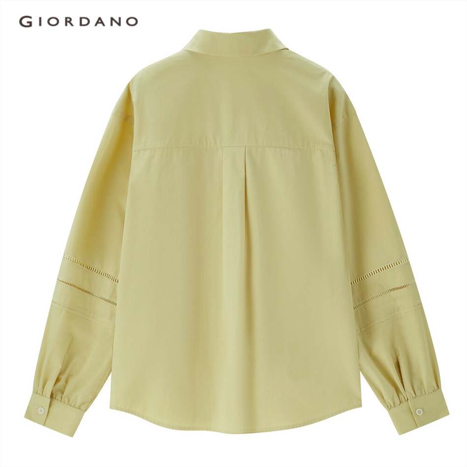 GIORDANO WOMEN Hollow out long sleeve cotton shirt 18343202