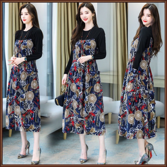 Đầm Chữ A Tay Dài Cổ Tròn Dáng Rộng In Họa Tiết Hoa Xinh Xắn Thời Trang Cho Nữ