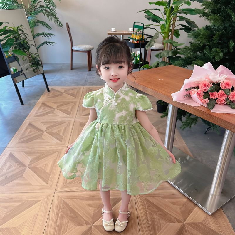 Đầm Sườn Xám Tay Ngắn Phong Cách Công Chúa Hanbok Mẫu Mới 2023 Thời Trang Mùa Hè Cho Bé Gái