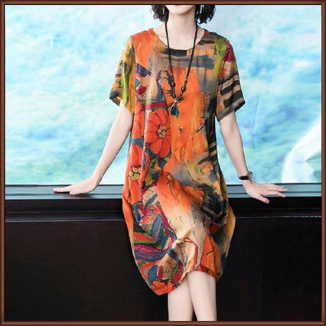 Đầm Tay Ngắn Dáng Rộng Thời Trang Mùa Hè Cho Nữ