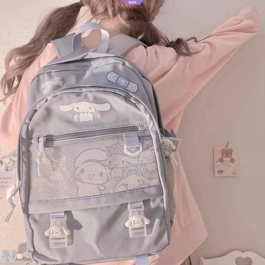 Ba Lô Đựng Laptop Sức Chứa Lớn Họa Tiết Hoạt Hình Sanrio My Melody Cinnamoroll Kuromi Dễ Thương Phong Cách Harajuku Nhật Bản Cho Nữ Sinh Y2k [RAIN]