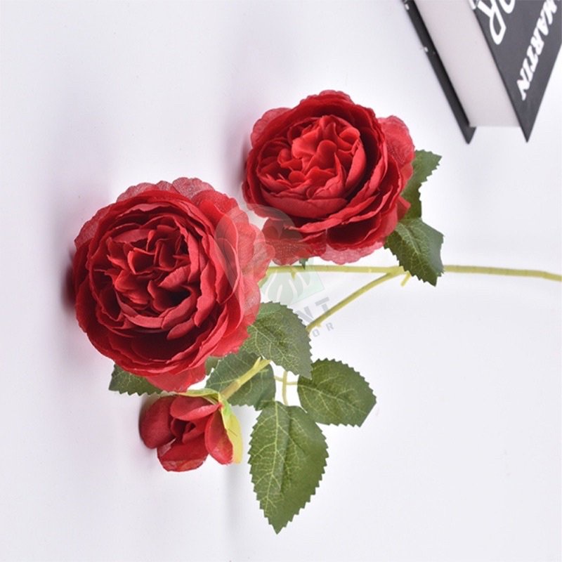 Hoa hồng lụa giả  cắm trang trí phòng khách MINT DECOR. 65cm Hoa hồng 2 bông 1 nụ trang trí sinh nhật đám cưới tiệc
