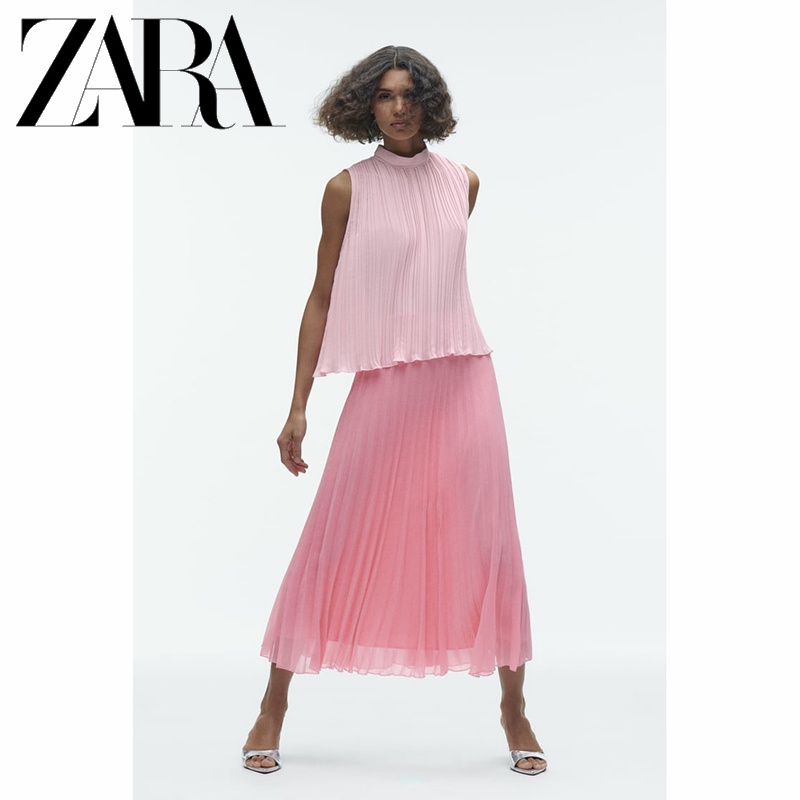 Zara Chân Váy Xếp Ly Lưng Cao Thời Trang Mùa Hè Cho Nữ