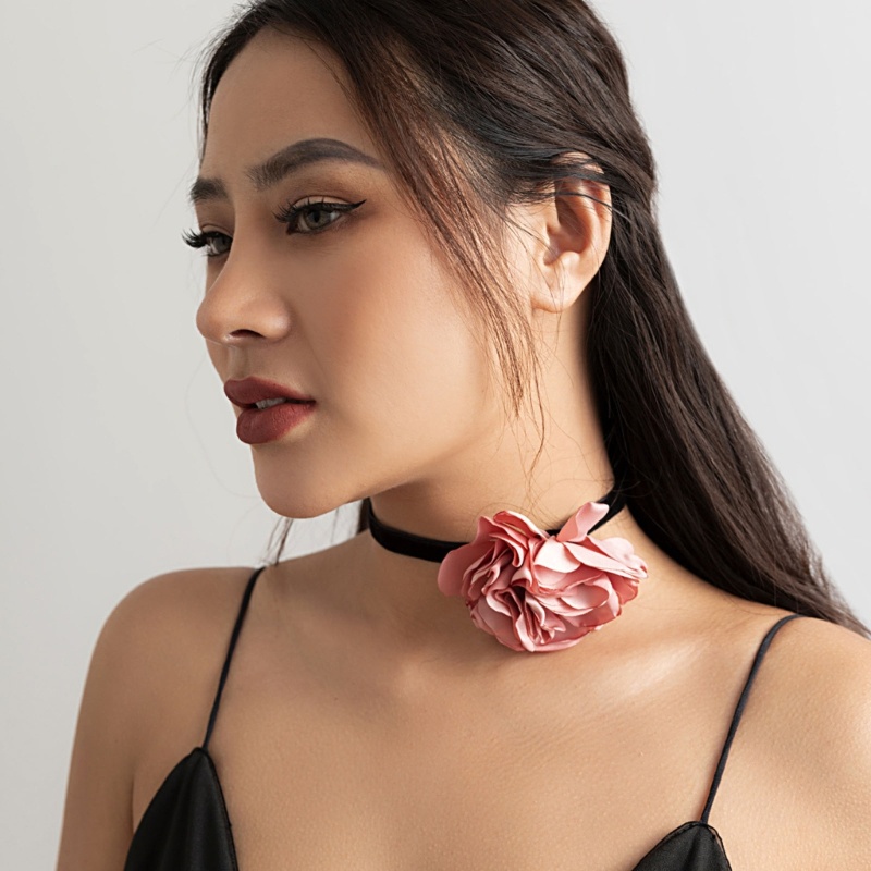 [CH *] Vòng Cổ Choker Vải Hoa Hồng Lãng Mạn Thanh Lịch Có Thể Điều Chỉnh Kích Thước