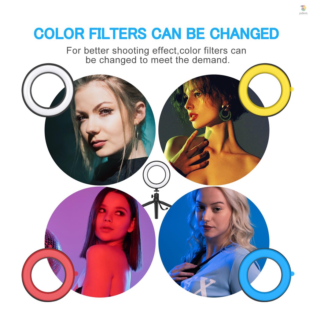 Set 2 Đèn LED USB 6 Inch 5600K + 2 Chân Máy Ảnh + 2 Đầu Bóng Linh Hoạt + Bộ Lọc 6 Màu (Đỏ / Vàng / Xanh Dương)