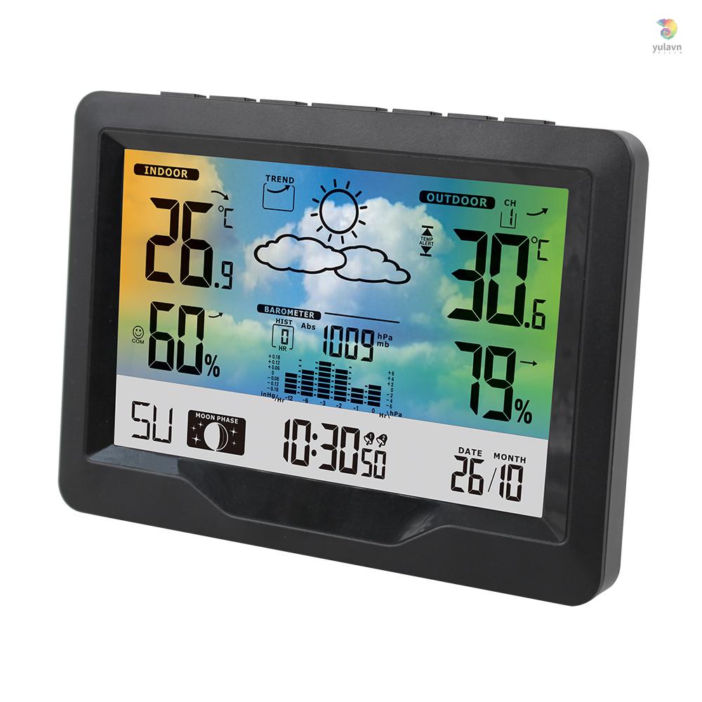 Trạm Dự Báo Thời Tiết Không Dây Màn Hình Màu Kỹ Thuật Số Cảm Ứng Nhiệt Độ Và Độ Ẩm Ngoài Trời