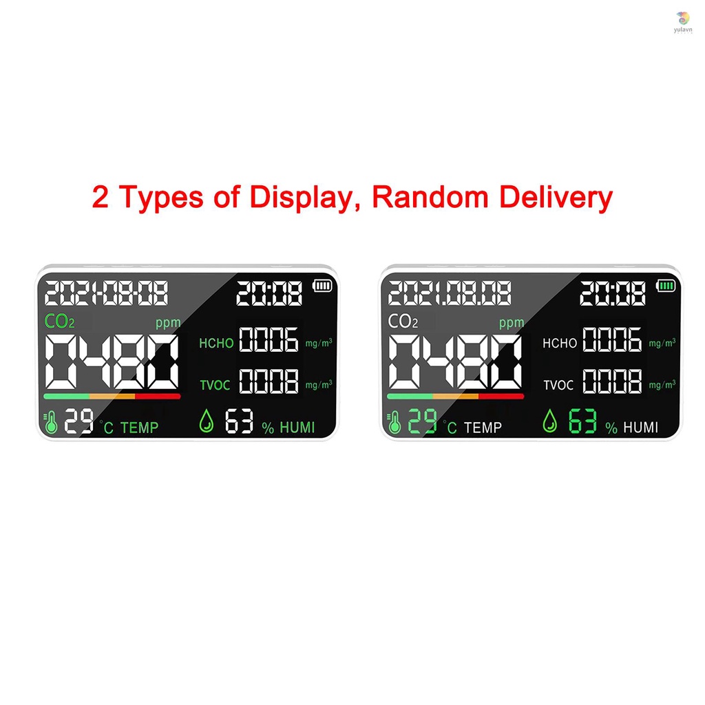 Máy Đo Độ Ẩm Không Khí CO2 HCHO TVOC 5 Trong 1 Màn Hình LED Có Thể Sạc Lại Bằng USB
