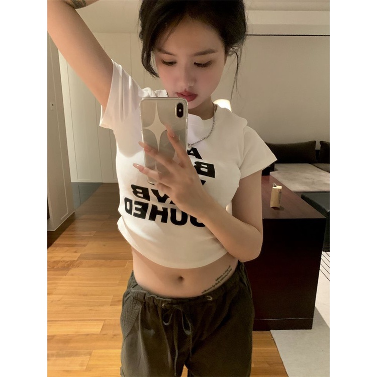 COZOK Áo Thun Ngắn Tay Dáng Ôm In Họa Tiết Monogram Cá Tính Dễ Phối Đồ Thời Trang