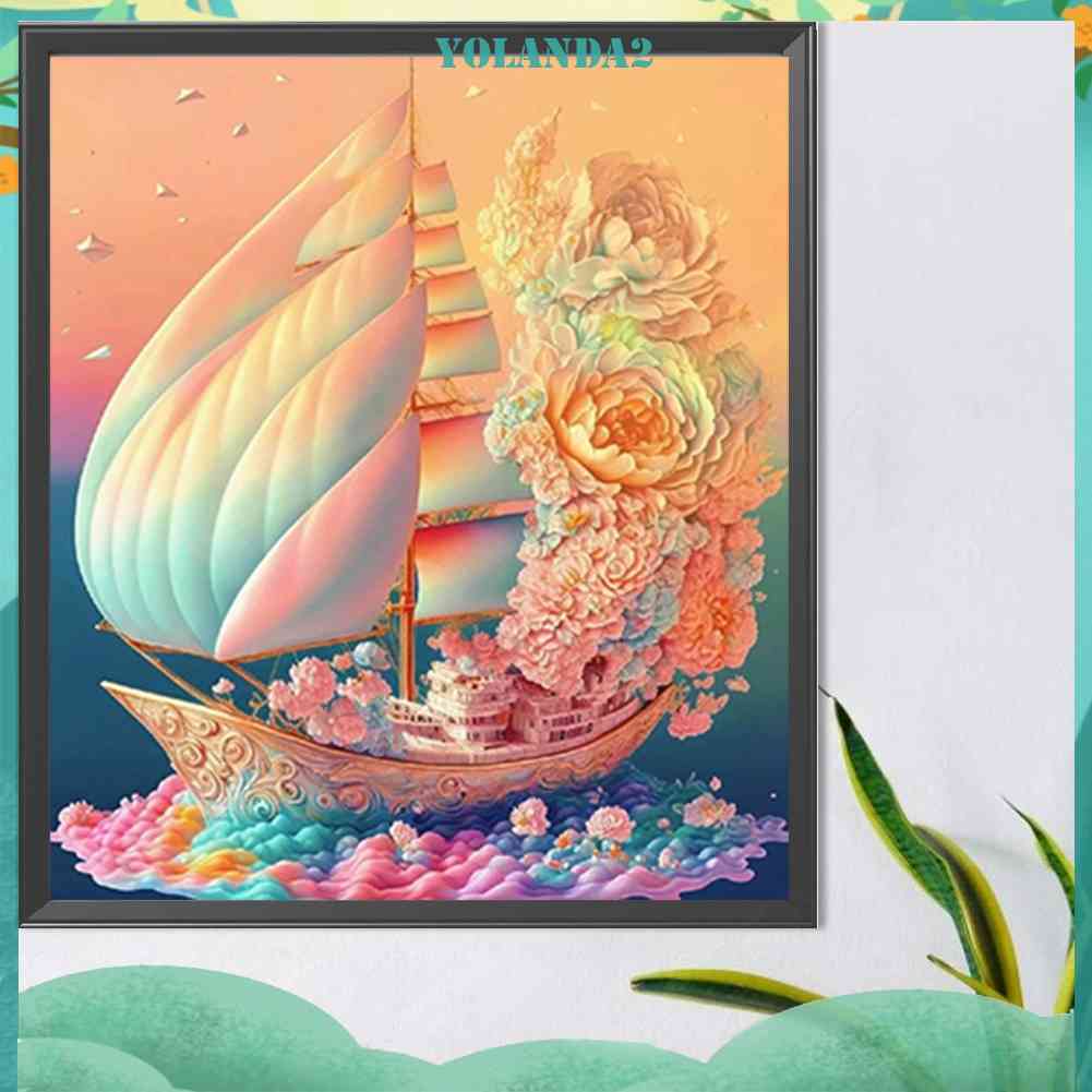 Tranh Đính Đá Kim Cương Toàn Bộ 5D DIY Hình Vẽ Thuyền Buồm