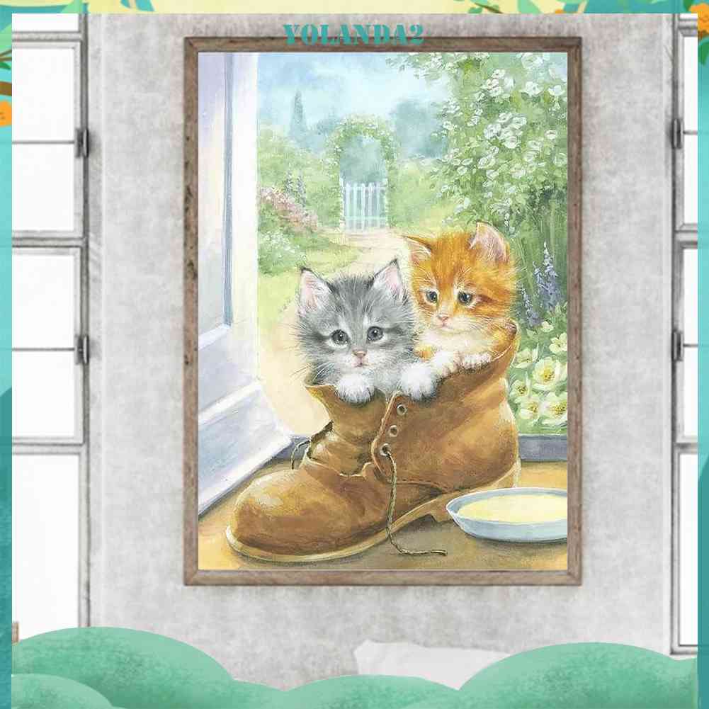 Tranh Đính Đá Kim Cương Toàn Bộ 5D DIY Hình Vẽ Mèo Trang Trí Nhà Cửa