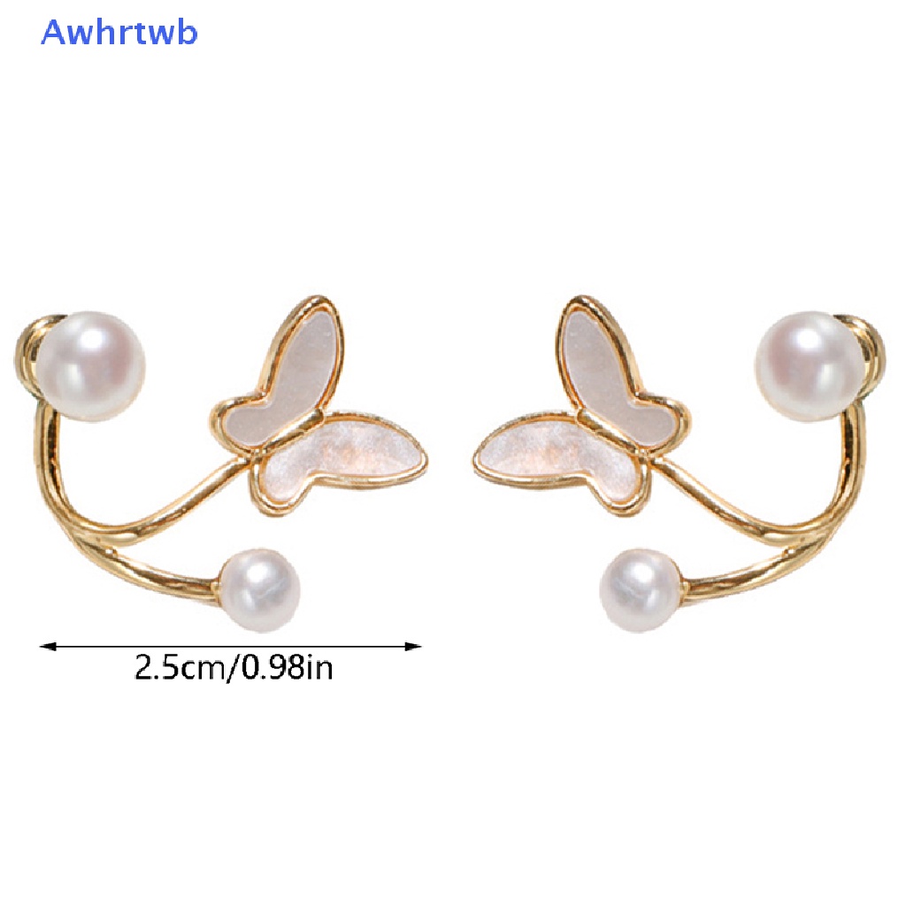 Bông Tai Hình Bướm Đính Ngọc Trai Giả Thanh Lịch Kiểu Hàn Quốc Cho Nữ