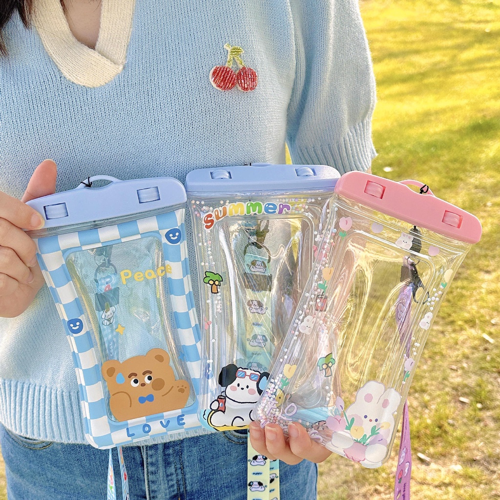 Túi Đựng Điện Thoại Bằng Nhựa Trong Suốt Chống Nước Chống Sốc Họa Tiết Hoạt Hình Dễ Thương